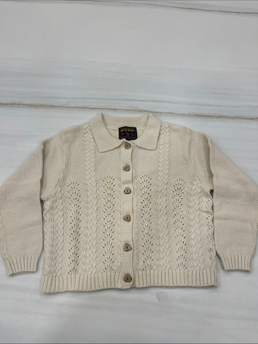 Woolrich Cream Openwork Knit Button Cardigan